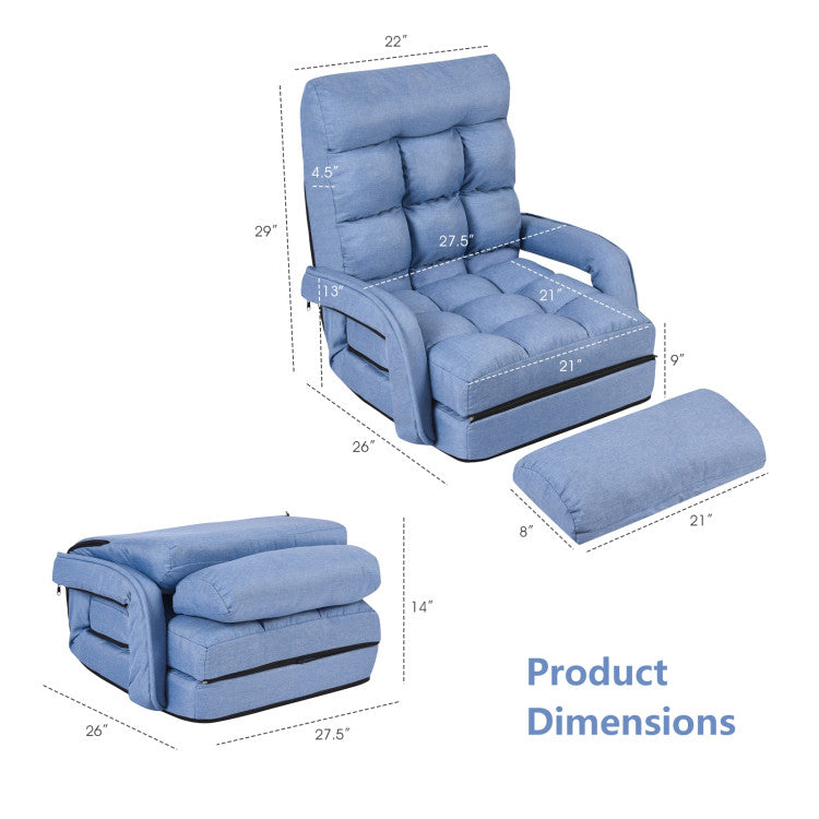 Folding Lazy Floor Chair Sofa with 6-position Adjustable Backrest and Pillow