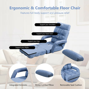 Folding Lazy Floor Chair Sofa with 6-position Adjustable Backrest and Pillow