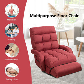 Folding Lazy Floor Chair Sofa with 6-position Adjustable Backrest and Pillow