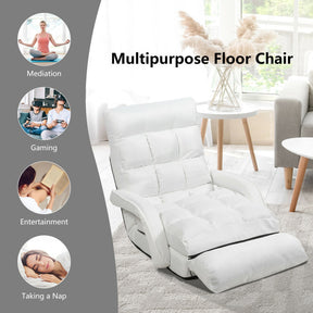 Folding Lazy Floor Chair Sofa with 6-position Adjustable Backrest and Pillow