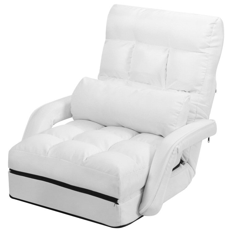 Folding Lazy Floor Chair Sofa with 6-position Adjustable Backrest and Pillow