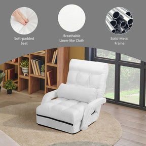 Folding Lazy Floor Chair Sofa with 6-position Adjustable Backrest and Pillow