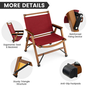 Folding Patio Camping Beach Chair with Solid Bamboo Frame