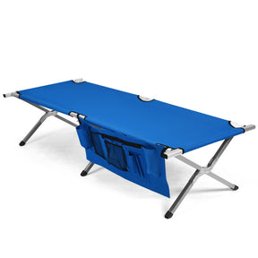 Folding Portable Camping Cot Sleeping Bed with Carrying Bag and Side Pockets