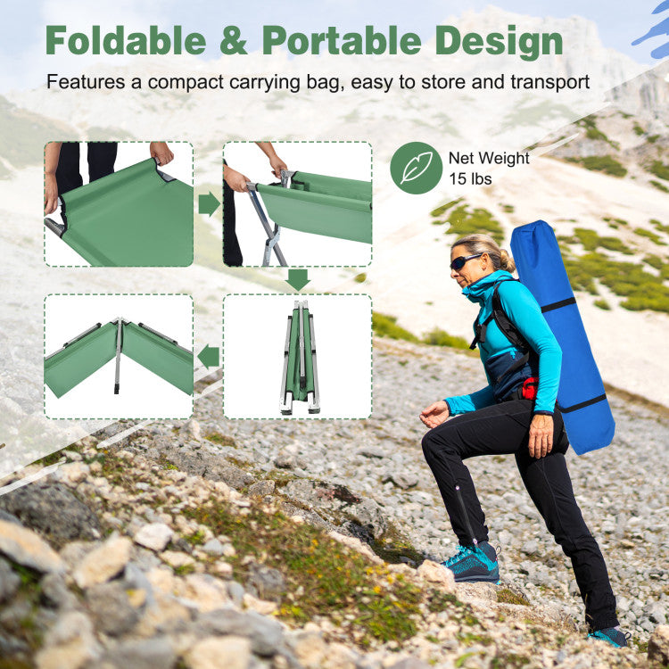 Folding Portable Camping Cot Sleeping Bed with Carrying Bag and Side Pockets