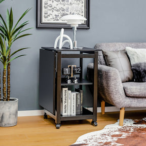 Folding Writing Office Desk with Storage Shelves and Wheels