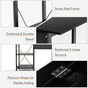 Folding Writing Office Desk with Storage Shelves and Wheels