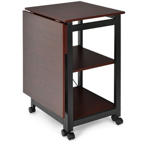 Folding Writing Office Desk with Storage Shelves and Wheels