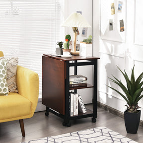 Folding Writing Office Desk with Storage Shelves and Wheels