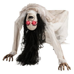 Hikidspace Halloween Animatronic Crawling Woman Ghost with LED Eyes and Vocally Triggered