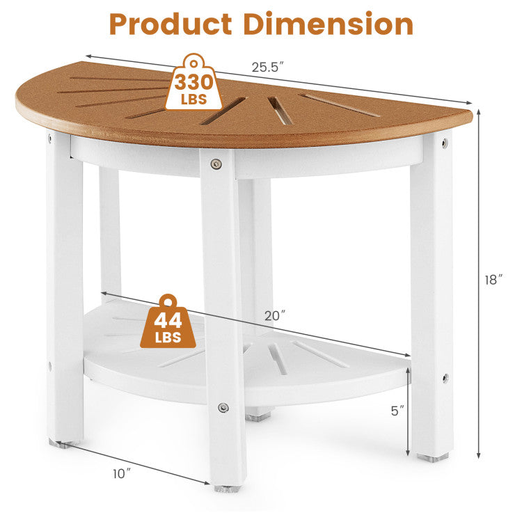 Heavy Duty HDPE Shower Bench with Semicircular Seat and Storage Shelf