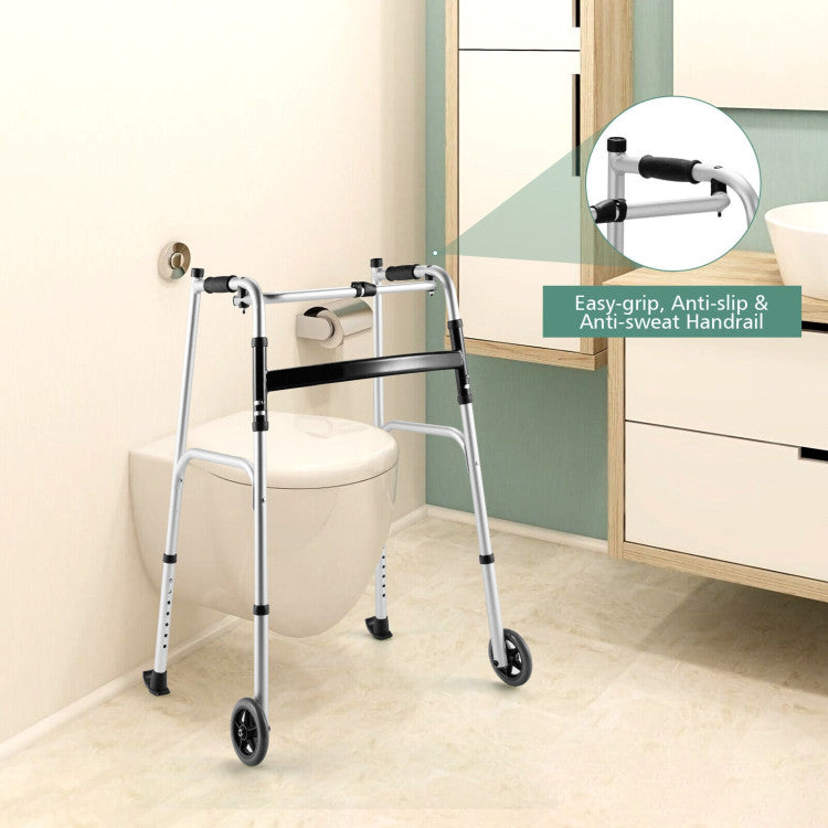 One-click Folding Rolling Walker & Rollators with Seat and Adjustable Height