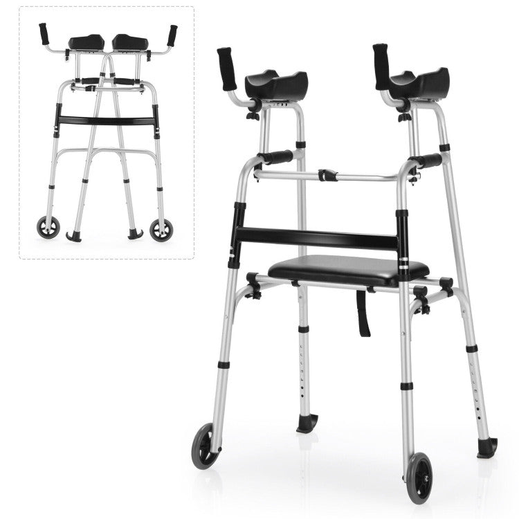 One-click Folding Rolling Walker & Rollators with Seat and Adjustable Height