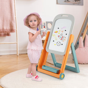 Height Adjustable and Foldable Kids  Art Easel Set with Chair and Wheels