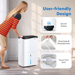 Hikidspace 100-Pint Crawl Space Dehumidifier with Smart App and 4 Working Modes for Home and Basements 5500 Sq. Ft