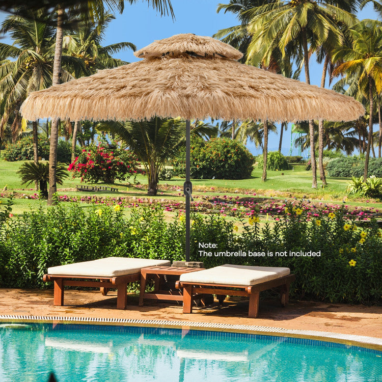 10 Feet Hawaiian Style Thatched Tiki Patio Umbrella with Solar Lighted  and Adjustable Crank