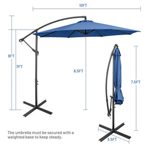 Hikidspace 10 Feet Offset Umbrella with Cross Base for Pool, Outdoor Camping, Patio