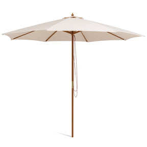 10 Feet Outdoor Patio Umbrella with 8 Wooden Ribs and 3 Adjustable Heights