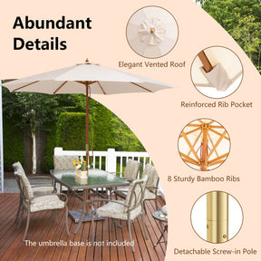 10 Feet Outdoor Patio Umbrella with 8 Wooden Ribs and 3 Adjustable Heights