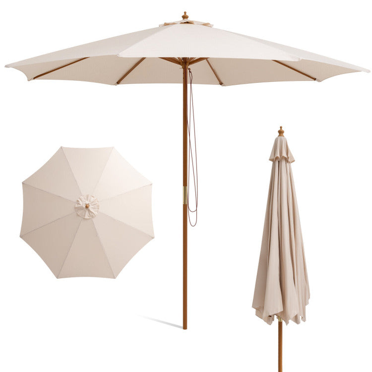 10 Feet Outdoor Patio Umbrella with 8 Wooden Ribs and 3 Adjustable Heights