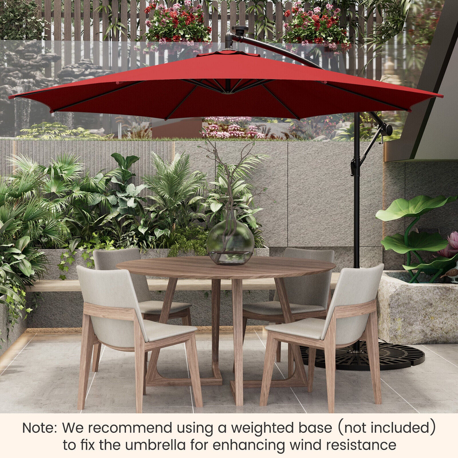 10 Feet Patio Umbrella with 112 Solar-Powered LED Lights and Cross Base