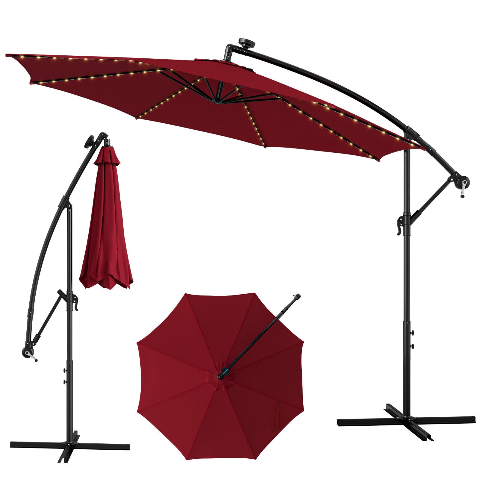 10 Feet Patio Umbrella with 112 Solar-Powered LED Lights and Cross Base