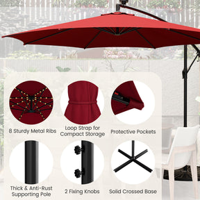 10 Feet Patio Umbrella with 112 Solar-Powered LED Lights and Cross Base