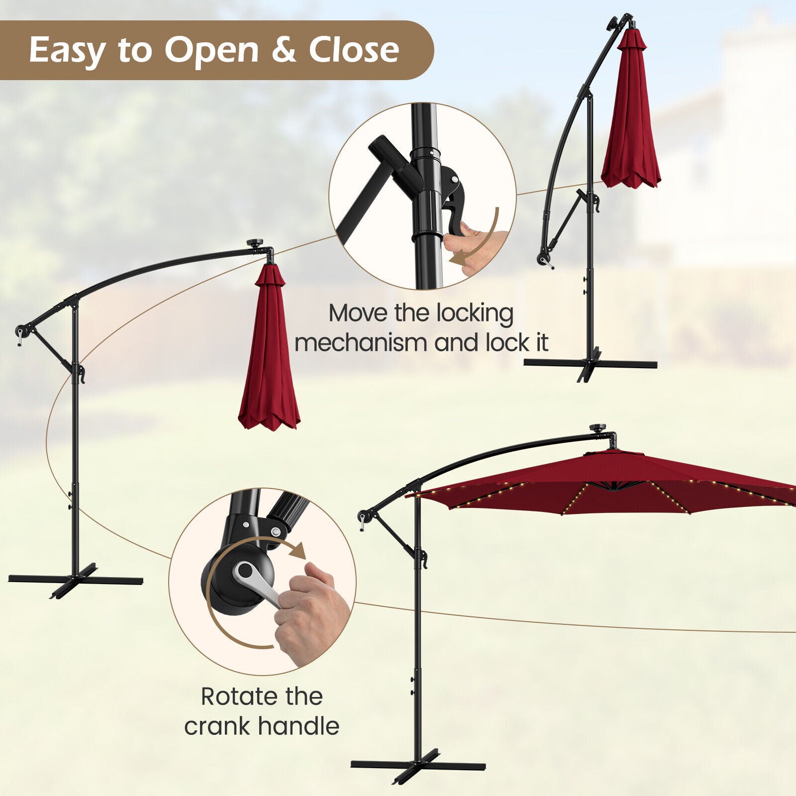 10 Feet Patio Umbrella with 112 Solar-Powered LED Lights and Cross Base