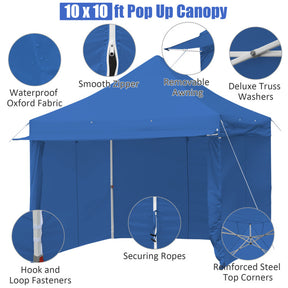 10 x 10 Feet Pop-up Canopy Gazebo with 5 Removable Zippered Sidewalls for Commercial