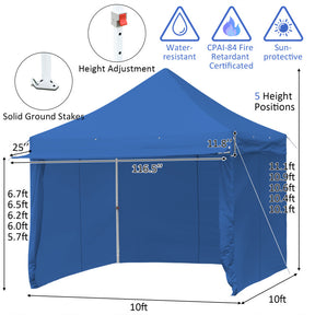 10 x 10 Feet Pop-up Canopy Gazebo with 5 Removable Zippered Sidewalls for Commercial