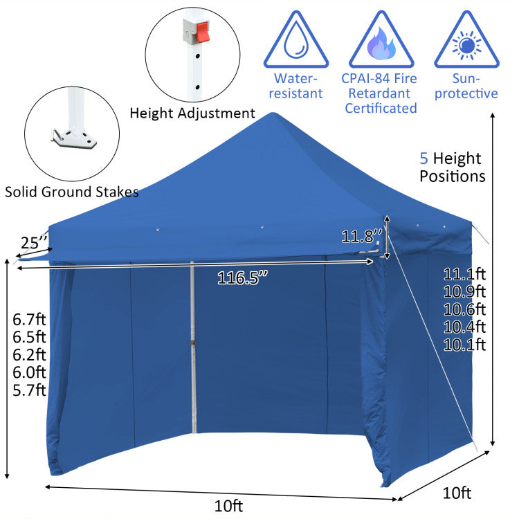 10 x 10 Feet Pop-up Canopy Gazebo with 5 Removable Zippered Sidewalls for Commercial