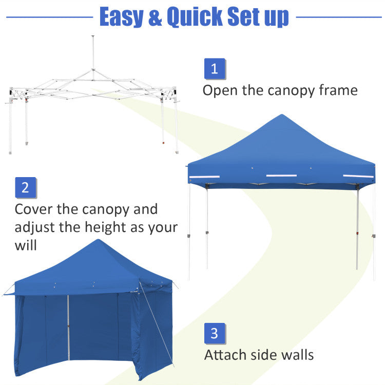 10 x 10 Feet Pop-up Canopy Gazebo with 5 Removable Zippered Sidewalls for Commercial