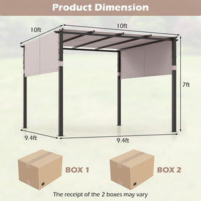 Hikidspace 10 x 10 ft Flat Pergola Double Top Gazebo with Retractable Canopy for Garden Pool Porch and Backyard_Gray