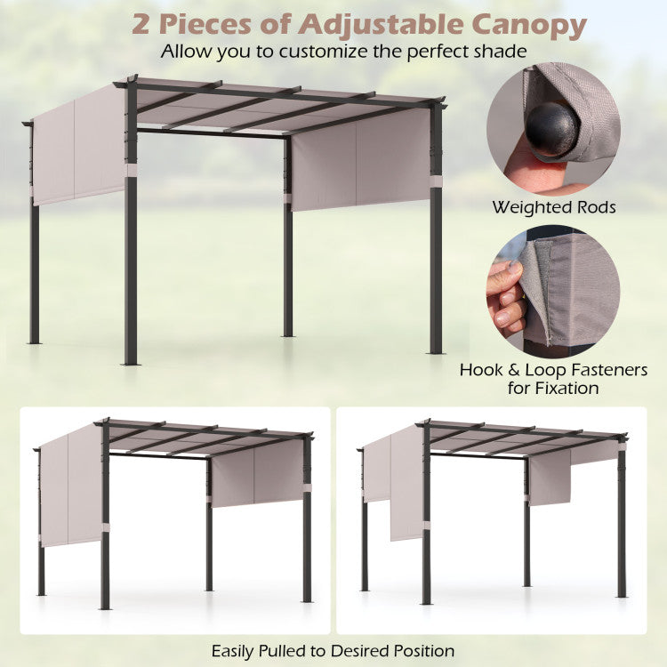 Hikidspace 10 x 10 ft Flat Pergola Double Top Gazebo with Retractable Canopy for Garden Pool Porch and Backyard_Gray