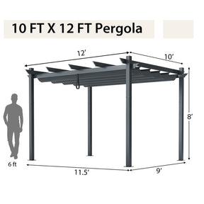 10 x 12 Ft Outdoor Aluminum Retractable Gazebo Pergola Canopy Shelter Grape Trellis