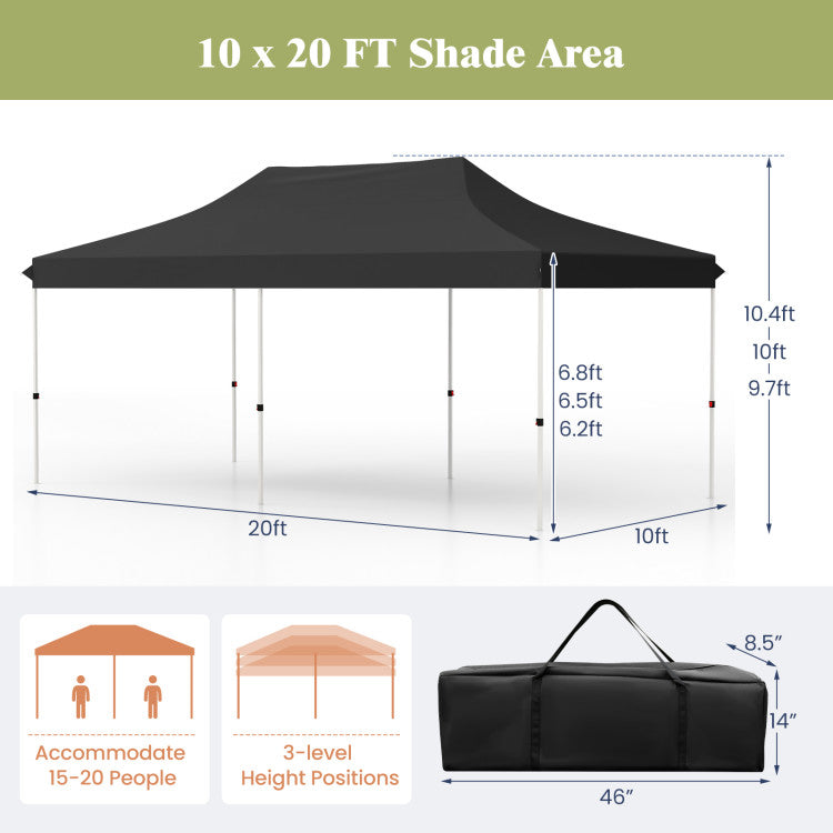 10 x 20 FT Pop-up Canopy Tent with Carrying Bag and Adjustable Heights