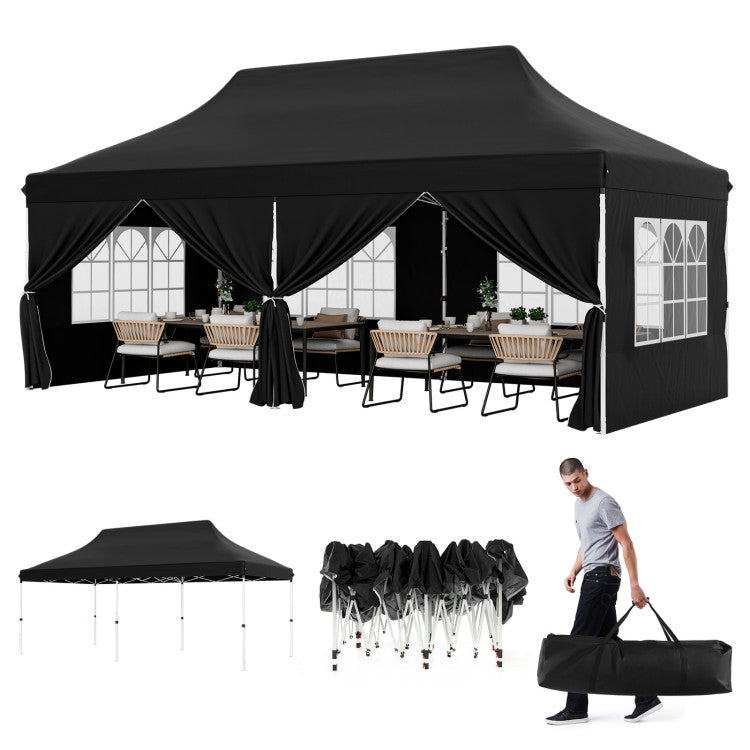 10 x 20 Feet Pop up Canopy with 6 Detachable Sidewalls Windows and Carrying Bag