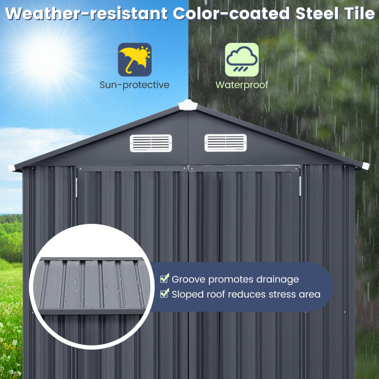 10 x 7.7 Feet Outdoor Galvanized Steel Storage Shed with Lockable Door without Floor Base