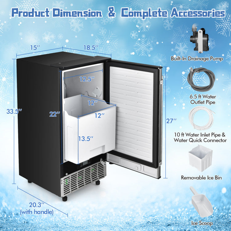 115V Free-Standing Undercounter Built-In Ice Maker with Self-Cleaning Function and Adjustable Ice Thickness