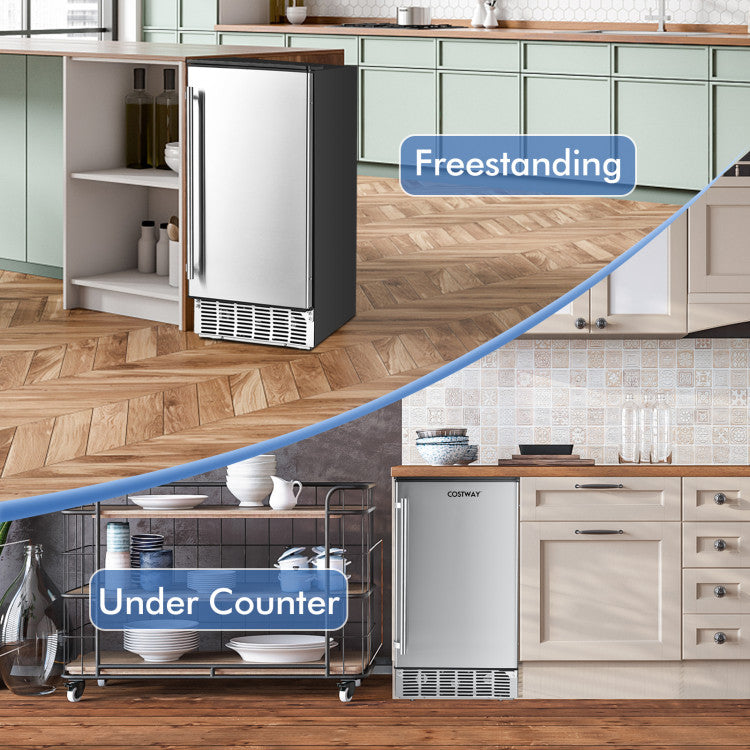 115V Free-Standing Undercounter Built-In Ice Maker with Self-Cleaning Function and Adjustable Ice Thickness