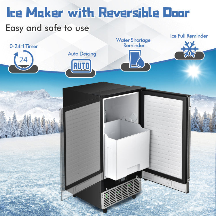 115V Free-Standing Undercounter Built-In Ice Maker with Self-Cleaning Function and Adjustable Ice Thickness