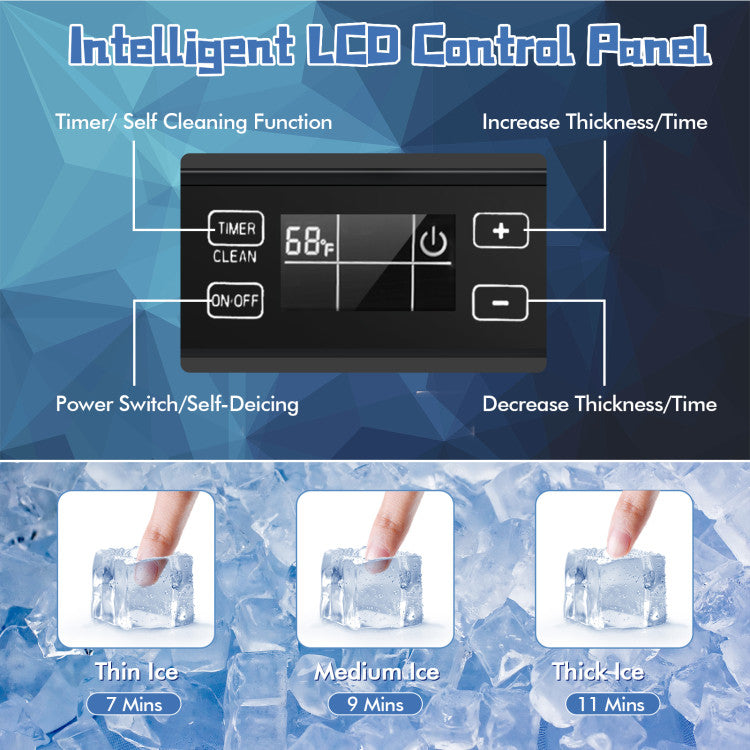 115V Free-Standing Undercounter Built-In Ice Maker with Self-Cleaning Function and Adjustable Ice Thickness