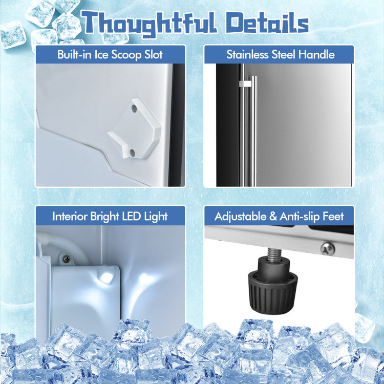 115V Free-Standing Undercounter Built-In Ice Maker with Self-Cleaning Function and Adjustable Ice Thickness