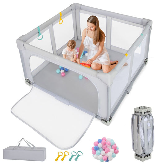 127 x 127 cm Large Baby Playpen with Zipper Gate & 50 Ocean Balls