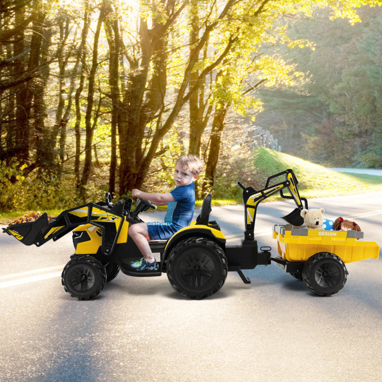 12V 3 in 1 Kids Ride On Excavator with Shovel Bucket and Remote Control