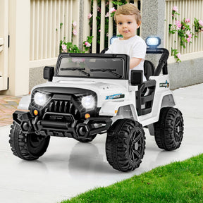 Hikidspace 12V Kids Ride on Truck Car with Remote Control Threaded Wheels and 3 Speeds for Over 3-Year_White