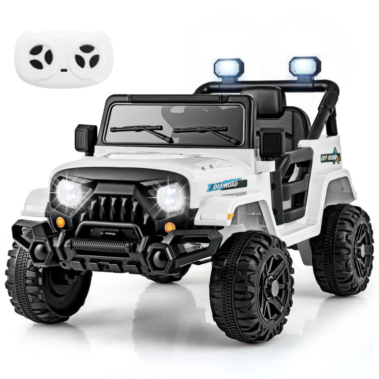 Hikidspace 12V Kids Ride on Truck Car with Remote Control Threaded Wheels and 3 Speeds for Over 3-Year_White