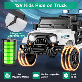 Hikidspace 12V Kids Ride on Truck Car with Remote Control Threaded Wheels and 3 Speeds for Over 3-Year_White