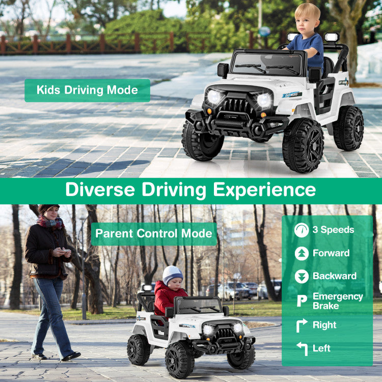 Hikidspace 12V Kids Ride on Truck Car with Remote Control Threaded Wheels and 3 Speeds for Over 3-Year_White