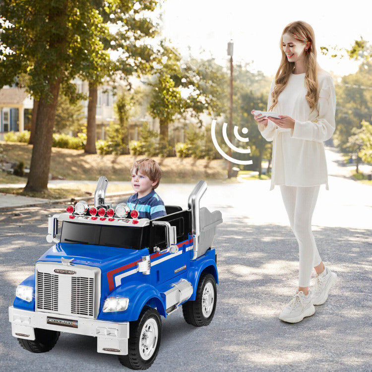 12V Licensed Freightliner Kids Ride On Truck Car with Dump Box and Remote Control